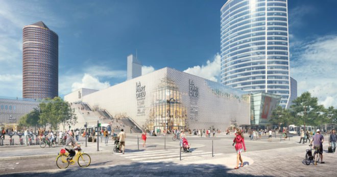 Lyon Part-Dieu by MVRDV, Lyon Part-Dieu redesign, Lyon Part-Dieu construction, Lyon Part-Dieu in France, pixelated facade architecture, depolluting concrete coating, renovated shopping center urban experience