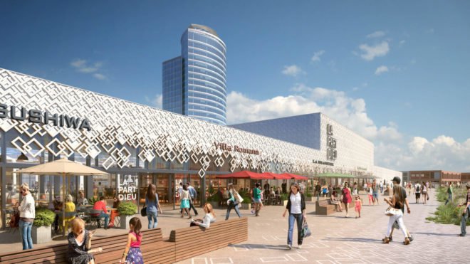 Lyon Part-Dieu by MVRDV, Lyon Part-Dieu redesign, Lyon Part-Dieu construction, Lyon Part-Dieu in France, pixelated facade architecture, depolluting concrete coating, renovated shopping center urban experience