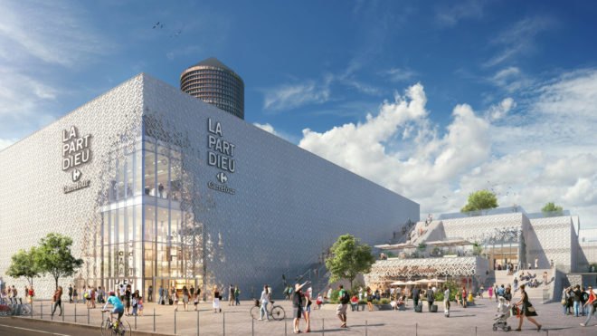 Lyon Part-Dieu by MVRDV, Lyon Part-Dieu redesign, Lyon Part-Dieu construction, Lyon Part-Dieu in France, pixelated facade architecture, depolluting concrete coating, renovated shopping center urban experience