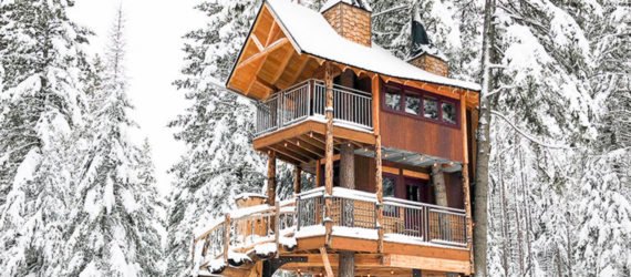 Montana Treehouse Retreat, treehouse, Montana, spiral staircase, green architecture, wooden deck, outdoor lifestyle, Douglas Firs, timber, timber architecture, retreat