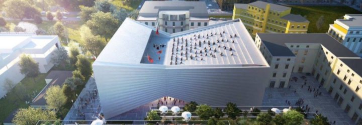 National Theater of Albania by Bjarke Ingels Group, urban renewal in Tirana, urban revitalization Tirana, Tirana national theater, theater architecture by BIG, bow tie-shaped architecture,