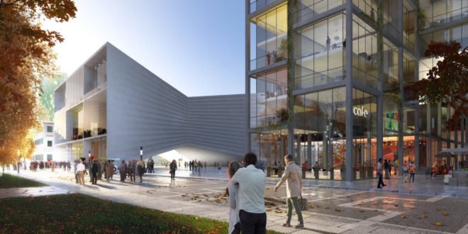 National Theater of Albania by Bjarke Ingels Group, urban renewal in Tirana, urban revitalization Tirana, Tirana national theater, theater architecture by BIG, bow tie-shaped architecture,