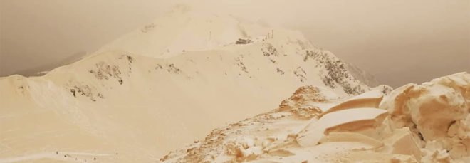 orange snow, orange mountains, snow, mountains