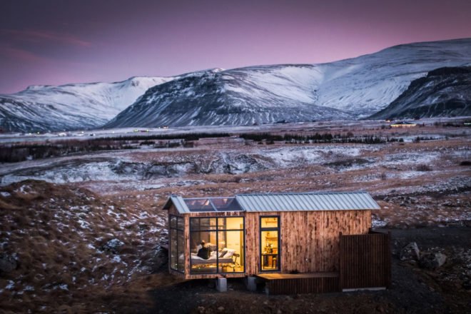 Panorama Glass Lodge, tiny house, Iceland, glass house, lodge, Reykjavík, green architecture, glass roof, natural light, Northern Lights, panoramic views