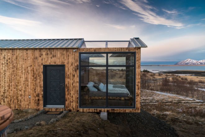 Panorama Glass Lodge, tiny house, Iceland, glass house, lodge, Reykjavík, green architecture, glass roof, natural light, Northern Lights, panoramic views