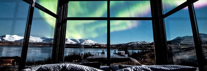 Panorama Glass Lodge, tiny house, Iceland, glass house, lodge, Reykjavík, green architecture, glass roof, natural light, Northern Lights, panoramic views