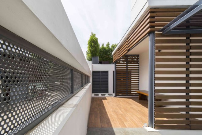 YN House, HYJA, swimming pool, Indonesia, natural ventilation, green architecture, wood grille, low maintenance, shading, green interior