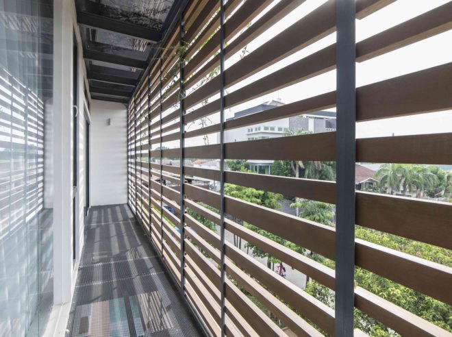 YN House, HYJA, swimming pool, Indonesia, natural ventilation, green architecture, wood grille, low maintenance, shading, green interior