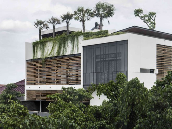 YN House, HYJA, swimming pool, Indonesia, natural ventilation, green architecture, wood grille, low maintenance, shading, green interior