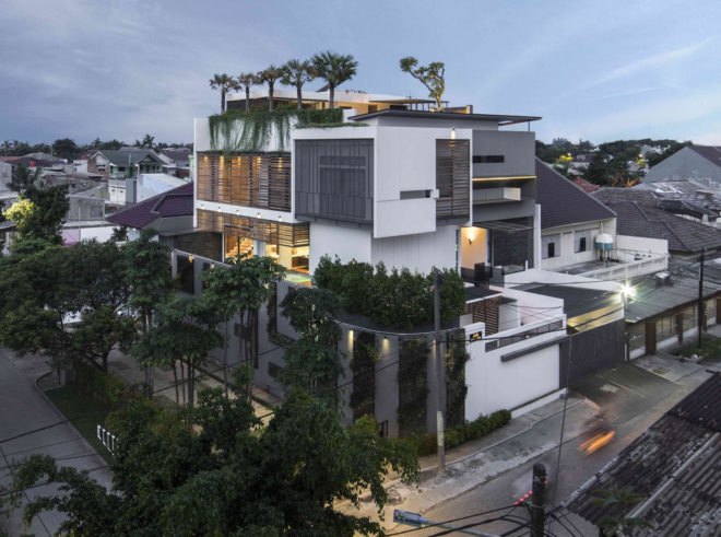 YN House, HYJA, swimming pool, Indonesia, natural ventilation, green architecture, wood grille, low maintenance, shading, green interior