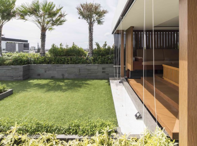 YN House, HYJA, swimming pool, Indonesia, natural ventilation, green architecture, wood grille, low maintenance, shading, green interior