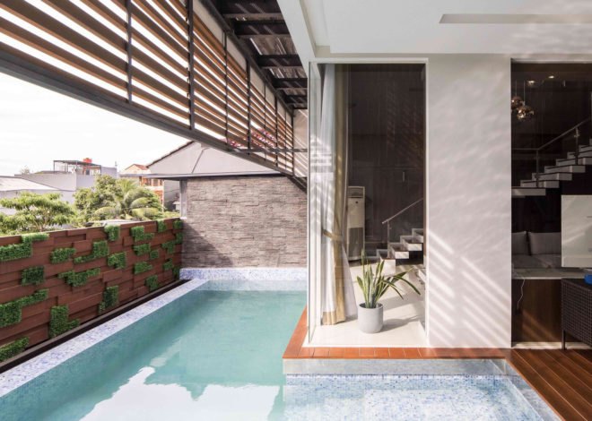 YN House, HYJA, swimming pool, Indonesia, natural ventilation, green architecture, wood grille, low maintenance, shading, green interior