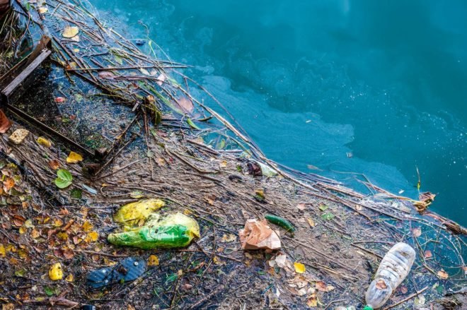 Pollution, water, oil patches, garbage, trash, plastic