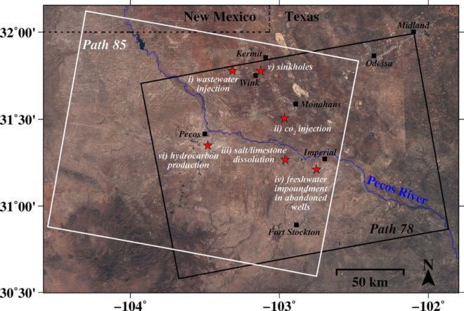 Southern Methodist University, Texas, ground movement, map, sinkhole, sinkholes, oil and gas