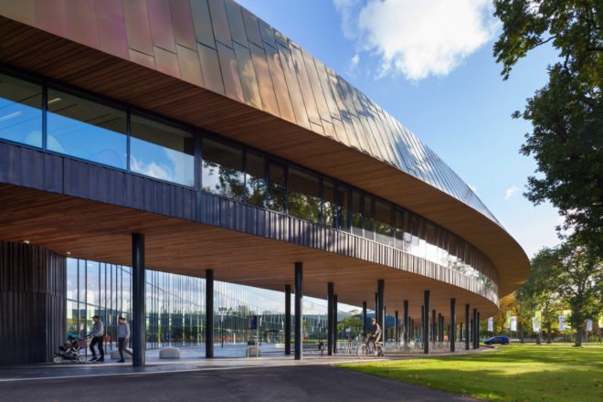 Sportcampus Zuiderpark, Sportcampus Zuiderpark by Faulkner Browns Architects, ecofriendly sports campus, ecofriendly sports park, Zuiderpark architecture, The Hague sustainable architecture, green roof solar powered sports facility
