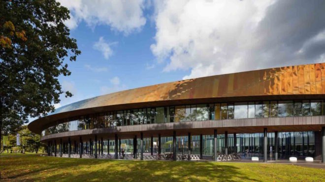 Sportcampus Zuiderpark, Sportcampus Zuiderpark by Faulkner Browns Architects, ecofriendly sports campus, ecofriendly sports park, Zuiderpark architecture, The Hague sustainable architecture, green roof solar powered sports facility