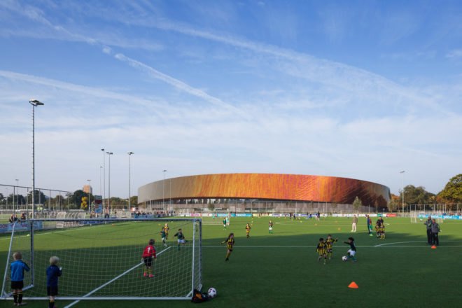 Sportcampus Zuiderpark, Sportcampus Zuiderpark by Faulkner Browns Architects, ecofriendly sports campus, ecofriendly sports park, Zuiderpark architecture, The Hague sustainable architecture, green roof solar powered sports facility