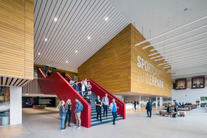 Sportcampus Zuiderpark, Sportcampus Zuiderpark by Faulkner Browns Architects, ecofriendly sports campus, ecofriendly sports park, Zuiderpark architecture, The Hague sustainable architecture, green roof solar powered sports facility