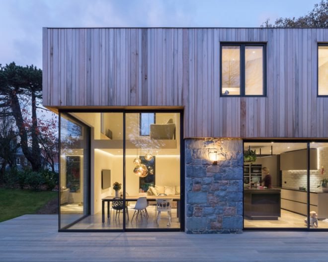 The Glade by DLM Architects, The Glade Guernsey, Guernsey contemporary architecture, Guernsey sustainable architecture, living wall clad home in Guernsey, recycled materials in home construction Guernsey, St Peter Port contemporary architecture,