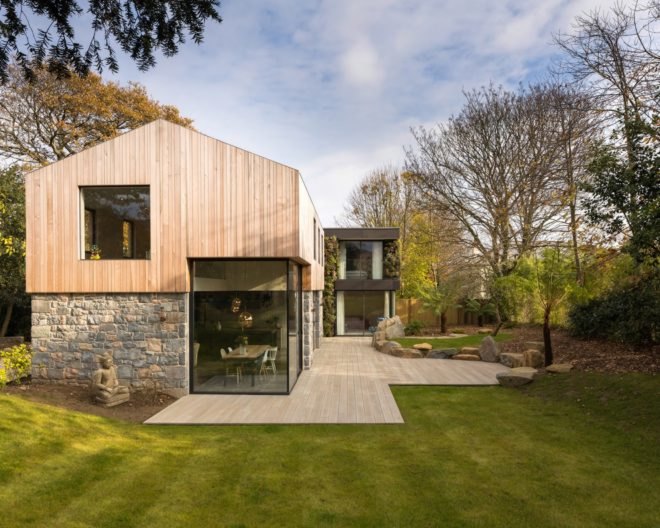 The Glade by DLM Architects, The Glade Guernsey, Guernsey contemporary architecture, Guernsey sustainable architecture, living wall clad home in Guernsey, recycled materials in home construction Guernsey, St Peter Port contemporary architecture,