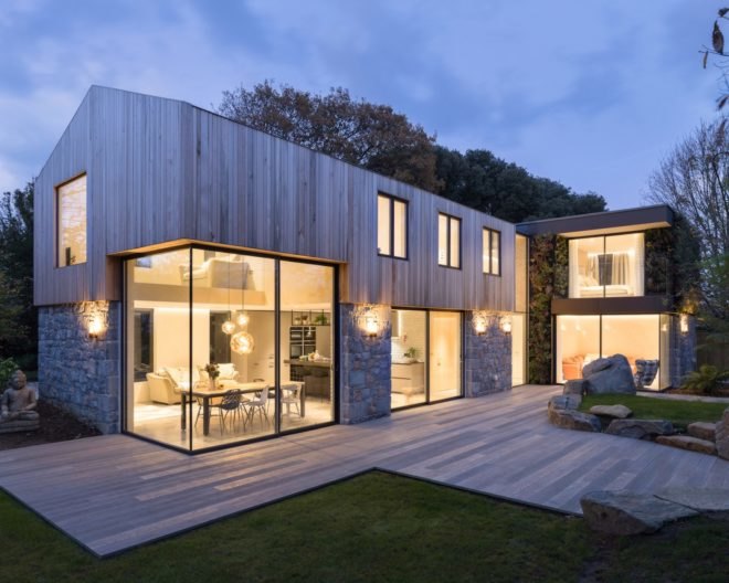 The Glade by DLM Architects, The Glade Guernsey, Guernsey contemporary architecture, Guernsey sustainable architecture, living wall clad home in Guernsey, recycled materials in home construction Guernsey, St Peter Port contemporary architecture,