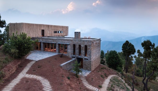The Kumaon by Zowa Architects, The Kumaon in Uttarakhand, The Kumaon in India, The Kumaon hotel, Indian Himalayas rustic hotel, bamboo clad concrete buildings, bamboo clad hotels, rainwater harvesting hotel