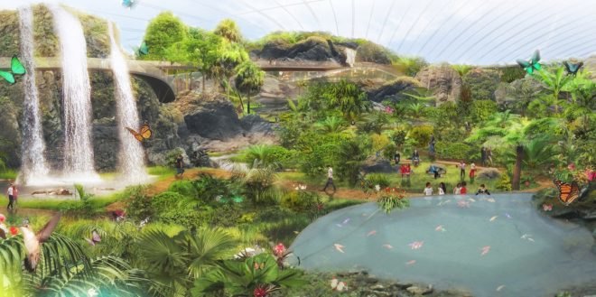 Tropicalia by Coldefy & Associates, Tropicalia in Pas-de-Calais, Tropicalia by Dalkia, world’s largest single domed greenhouse, heat recycling greenhouse, ETFE plastic for greenhouse, ETFE dome,