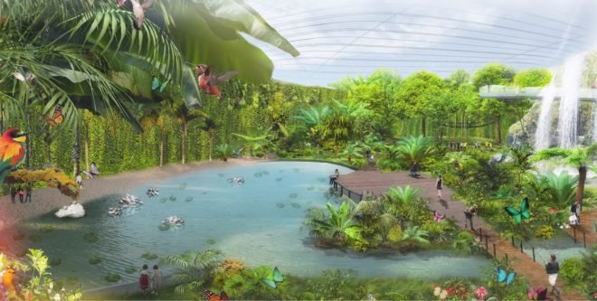Tropicalia by Coldefy & Associates, Tropicalia in Pas-de-Calais, Tropicalia by Dalkia, world’s largest single domed greenhouse, heat recycling greenhouse, ETFE plastic for greenhouse, ETFE dome,
