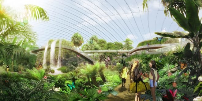 Tropicalia by Coldefy & Associates, Tropicalia in Pas-de-Calais, Tropicalia by Dalkia, world’s largest single domed greenhouse, heat recycling greenhouse, ETFE plastic for greenhouse, ETFE dome,