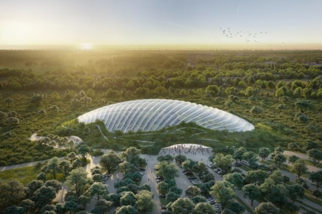 Tropicalia by Coldefy & Associates, Tropicalia in Pas-de-Calais, Tropicalia by Dalkia, world’s largest single domed greenhouse, heat recycling greenhouse, ETFE plastic for greenhouse, ETFE dome,