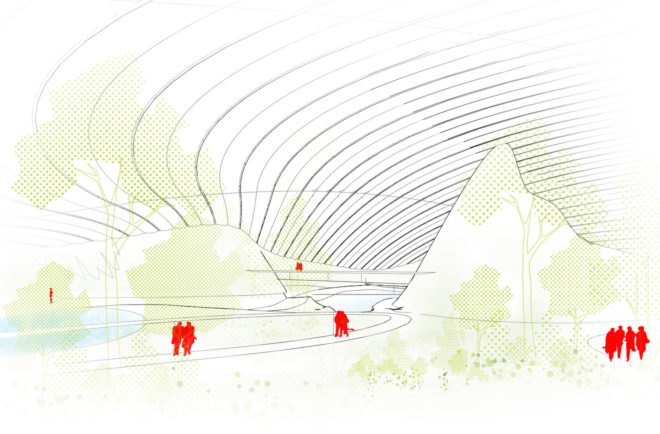 Tropicalia by Coldefy & Associates, Tropicalia in Pas-de-Calais, Tropicalia by Dalkia, world’s largest single domed greenhouse, heat recycling greenhouse, ETFE plastic for greenhouse, ETFE dome,