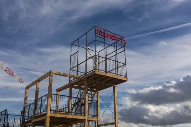 Urbanauts, temporary installation, wood installation, modular design, orizzontale, public design, public spaces, exhibition spaces, the Netherlands, RAUM, green design, LED lights, LED, tower, observation deck, flexible spaces