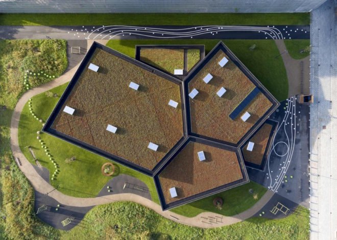 Ørestad City sports center by NORD Architects, Ørestad City sports facility, Ørestad City new architecture, green roofed sports center, timber clad architecture in Ørestad City, contemporary timber public architecture, Copenhagen sports center,