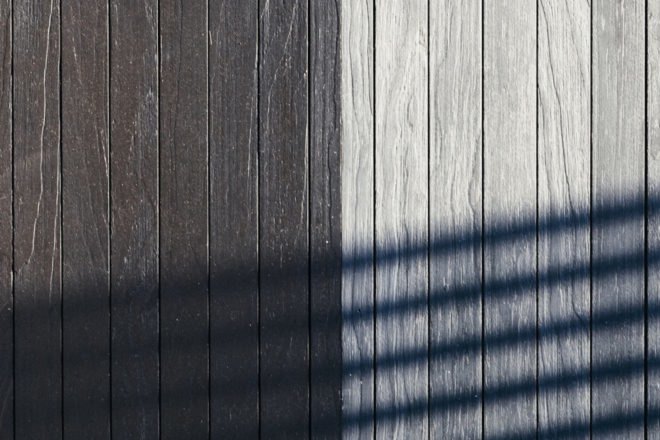 Close-up of the charred timber facade
