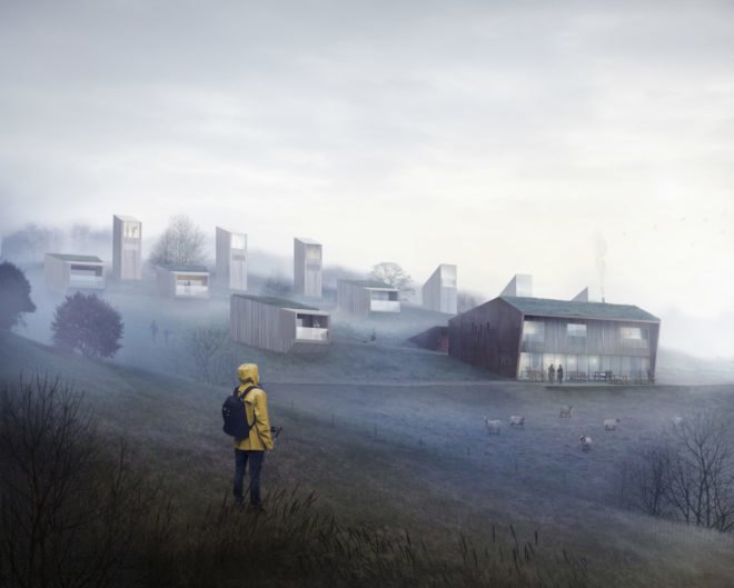 Breitenbach landscape hotel by Reiulf Ramstad Arkitekter, Breitenbach landscape hotel, Breitenbach hotel, Breitenbach cabin hotel, green roofed cabin hotel, Reiulf Ramstad Arkitekter hotel design, recycled timber cabin,