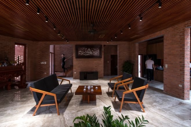 H&P Architects, Brick Cave, brick home, brick building, brick architecture, living room