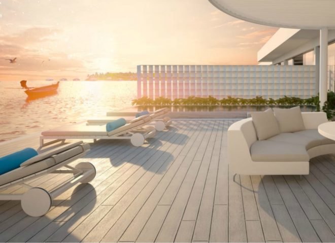 hotel room deck, aboveground deck, Indian Ocean