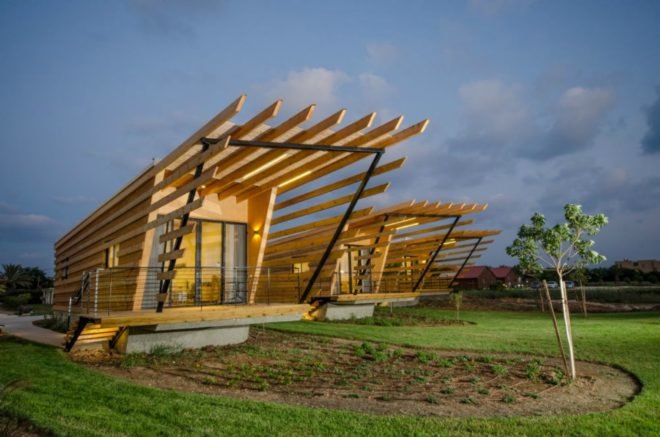 The bungalows feature extensive pergolas for shade.