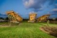 Three bungalows made from timber.