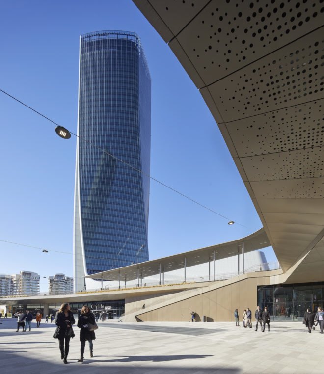 Curvature on ground level Generali Tower by Zaha Hadid Architects