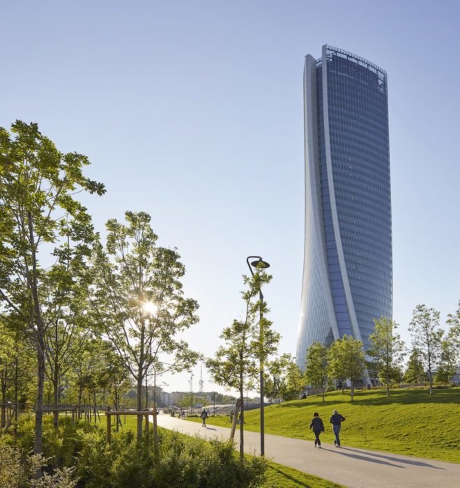 Sculptural tower view Generali Tower by Zaha Hadid Architects