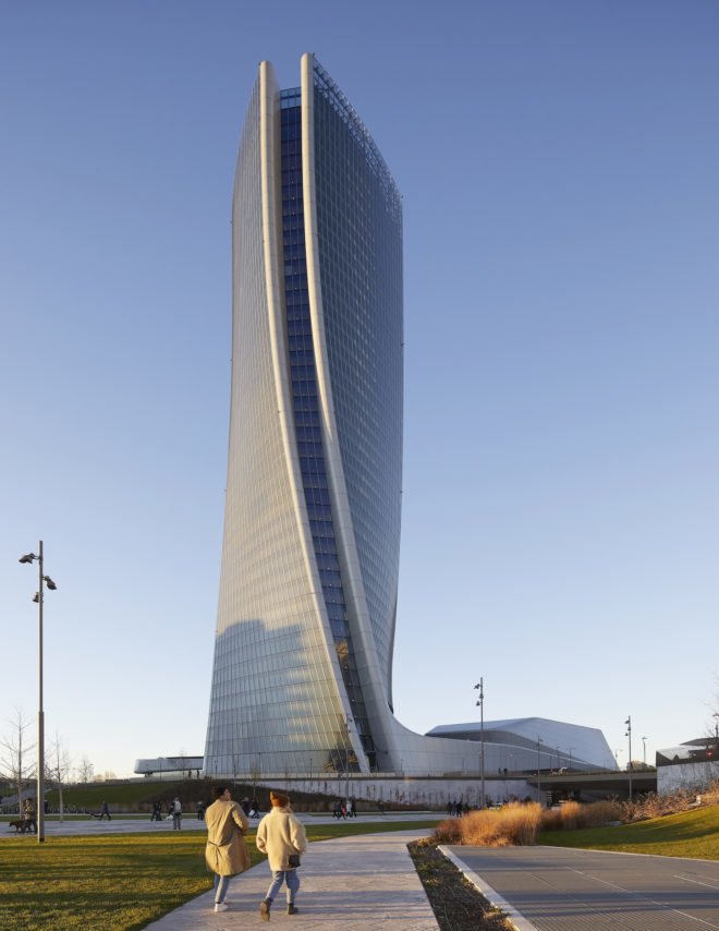 Located atop metro station Generali Tower by Zaha Hadid Architects