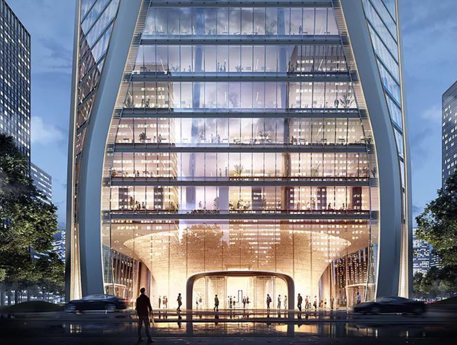 The building features large glass panels.