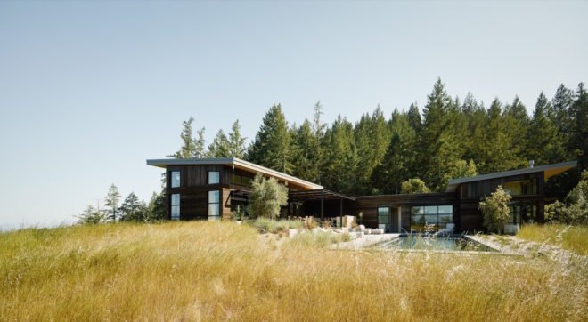 House in Healdsburg by Feldman Architecture, House in Healdsburg California, Arterra Landscape Architecture Healdsburg, Healdsburg contemporary architecture, garage style operable glass walls,