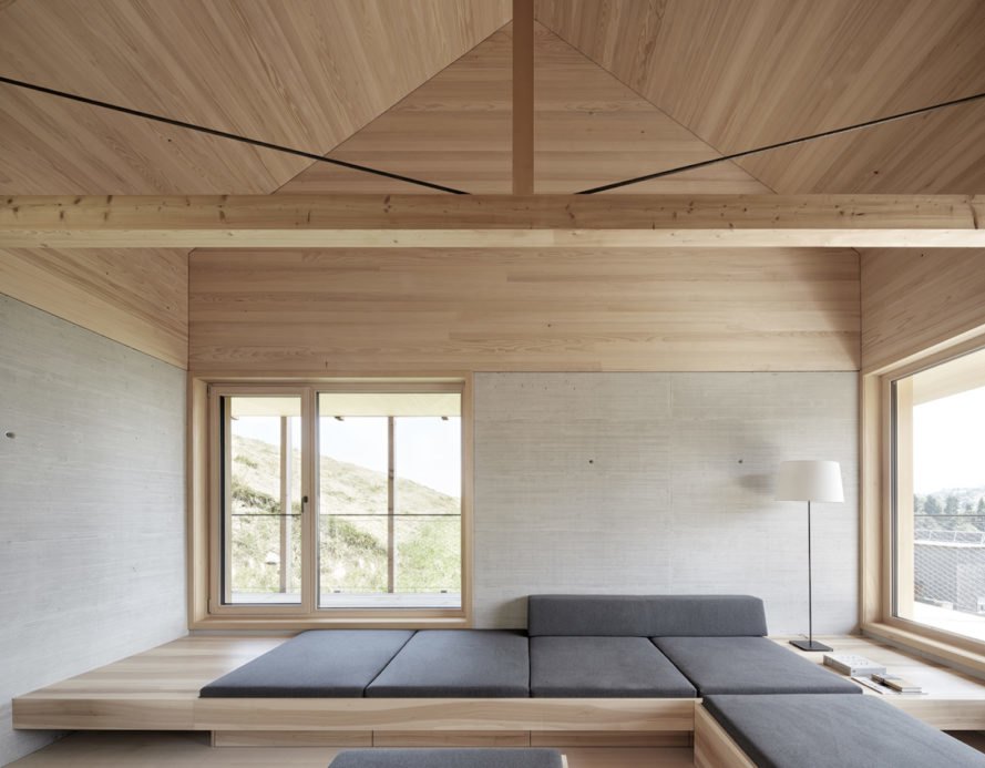 Höller House by Innauer-Matt Architekten, Bregenzerwald contemporary architecture, minimalist Austrian architecture, timber contemporary architecture in Austria, Höller House in Austria, wraparound covered terraces, homes with a concrete core