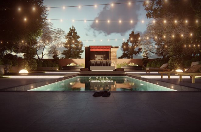 The Honomobar sits in front of a pool.