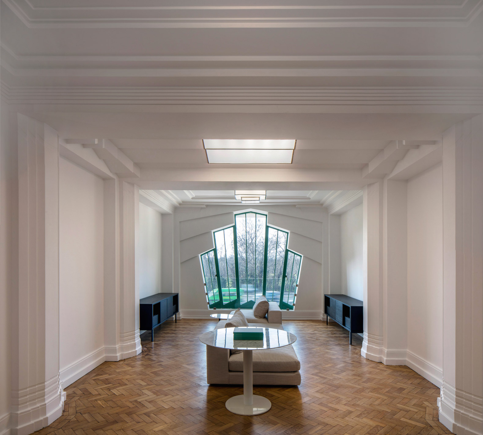Art Deco Hoover Building, Hoover Building apartments, Hoover Building renovation by Interrobang, Hoover Building adaptive reuse, art deco adaptive reuse, art deco renovated apartments, prefabricated timber trusses maximizing space, terrazzo art deco