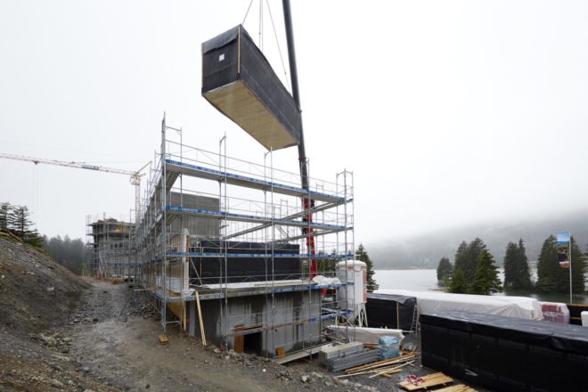 Hotel Revier by Carlos Martinez Architekten, prefab hotel, prefab Switzerland hotel, prefabricated hotel rooms, modular hotel design, modular hotel rooms, Hotel Revier, Hotel Revier architecture, Lenzerheide hotel