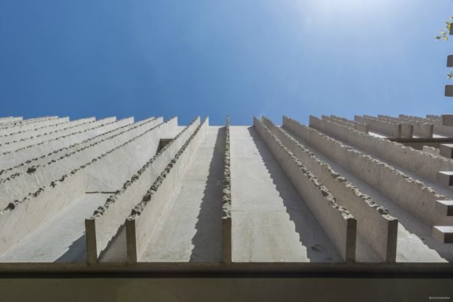 Close up of the stone exterior walls.