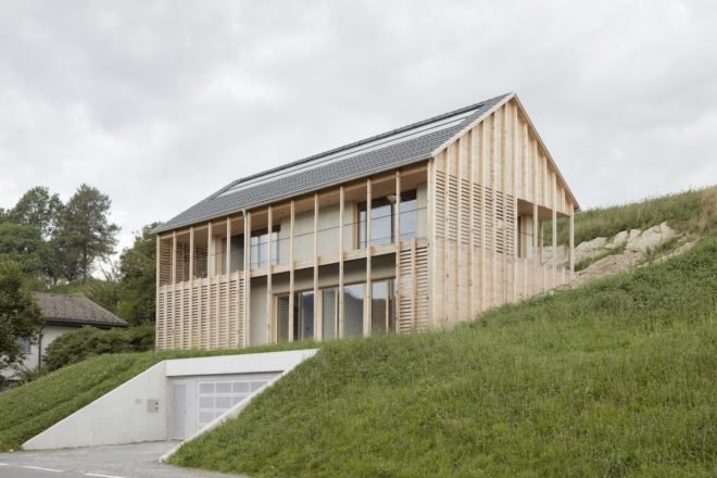 Höller House by Innauer-Matt Architekten, Bregenzerwald contemporary architecture, minimalist Austrian architecture, timber contemporary architecture in Austria, Höller House in Austria, wraparound covered terraces, homes with a concrete core